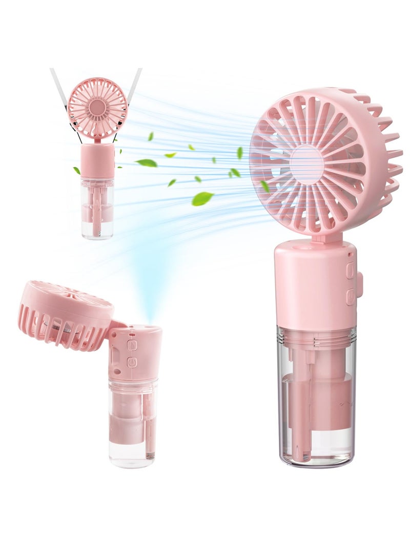 Rechargeable Portable Handheld Fan with Mist Spray, 4-Speed Mini Fan and 55ml Water Bottle, Perfect for Office, Travel and Outdoor Use, Pink - Image 1