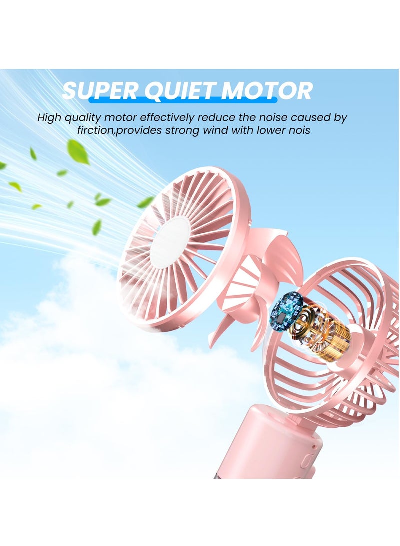 Rechargeable Portable Handheld Fan with Mist Spray, 4-Speed Mini Fan and 55ml Water Bottle, Perfect for Office, Travel and Outdoor Use, Pink - Image 5