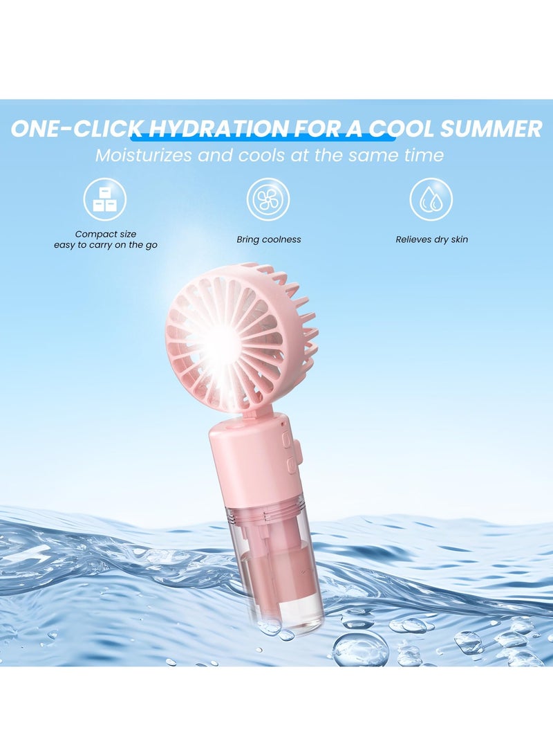 Rechargeable Portable Handheld Fan with Mist Spray, 4-Speed Mini Fan and 55ml Water Bottle, Perfect for Office, Travel and Outdoor Use, Pink - Image 3