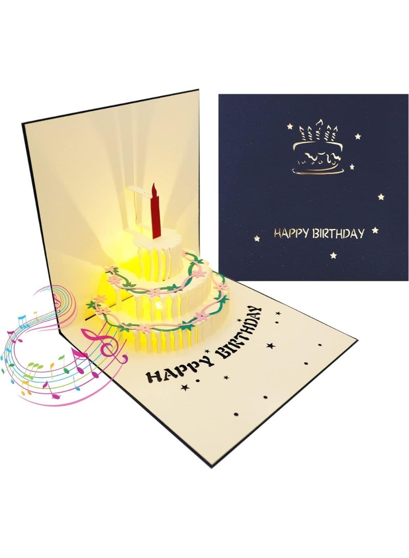 LIMOS Auto-Play Music Birthday Gift Card, Plays Pure Song 'Happy Birthday to You’, Funny Pop Up Birthday Cards, 3D Musical Happy Birthday Cake Card for Mom, Dad, Wife, Husband, Kids, Friends (1 Pack, Blue) - Image 1