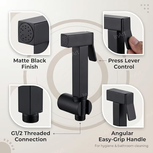 InArt Health Faucet for Bathroom, Premium Jet Spray with Hose and Holder, Superior Low Water Pressure Performance, Easy Grip Design, Durable Brass Material Black - Image 3