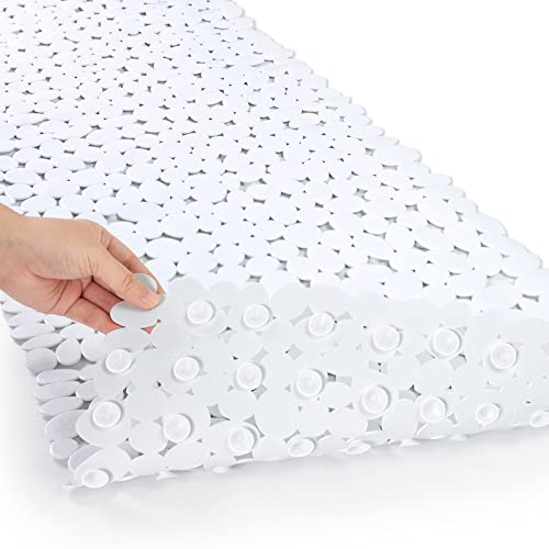SONGZIMING Pebble Bath Mat for Bathtub to Anti Slip Bathtub Mat in Shower with 16 Inches by 35 Inches White