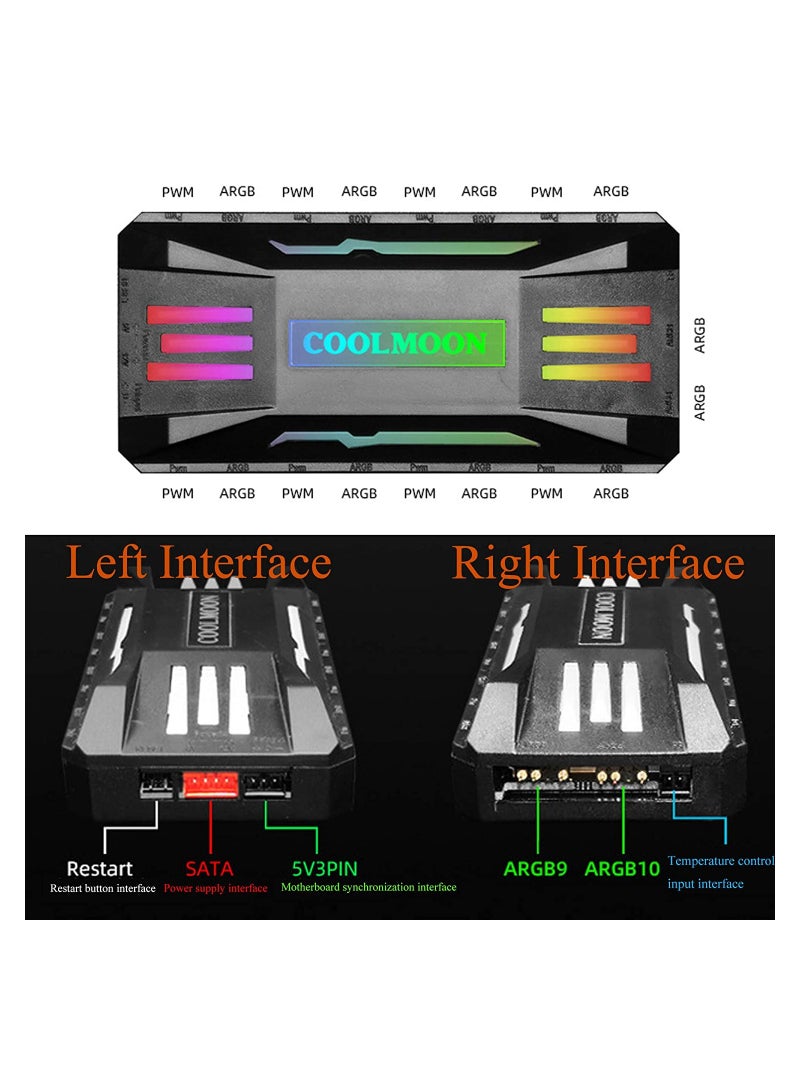 Pwm Fan Temperature Controller, Remote Control Computer RGB Light Adapter, 5V Fan ARGB Hub with Magnet, Black - Image 3