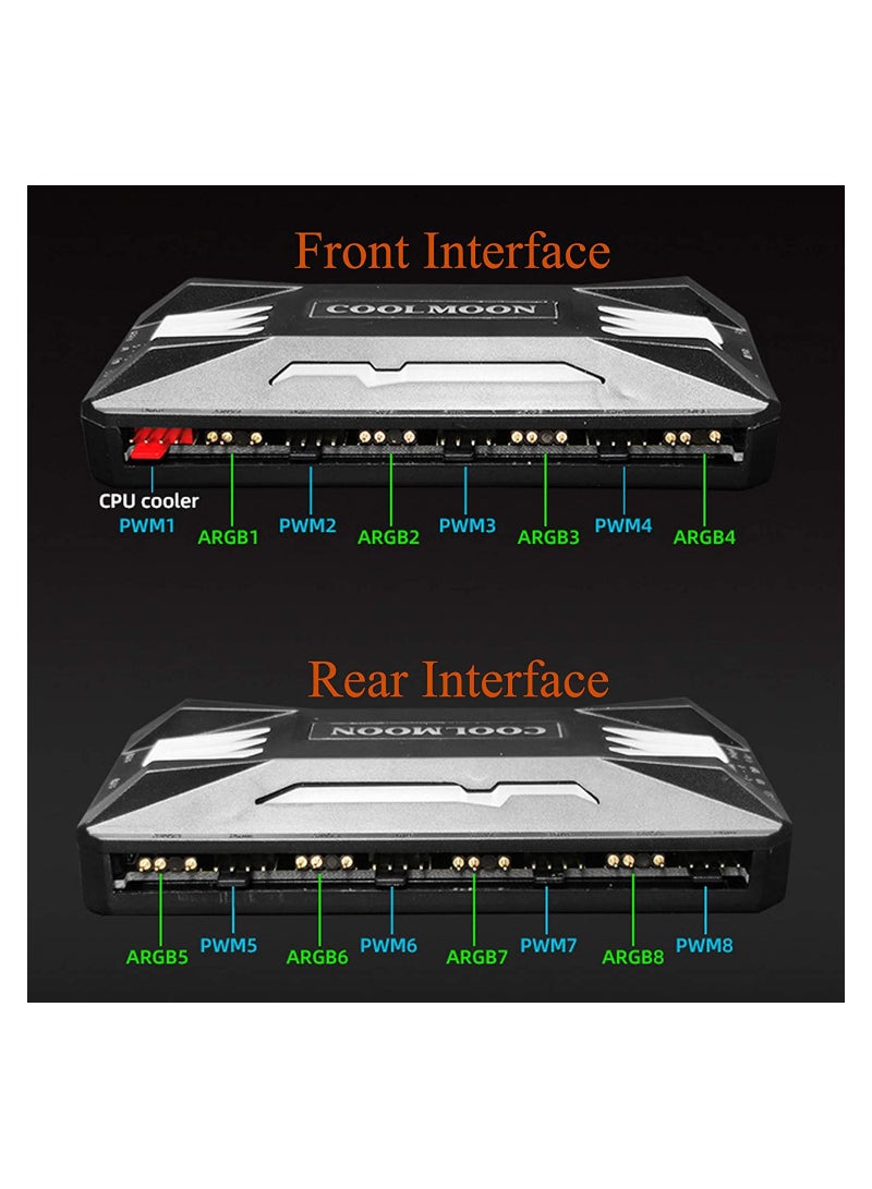 Pwm Fan Temperature Controller, Remote Control Computer RGB Light Adapter, 5V Fan ARGB Hub with Magnet, Black - Image 4