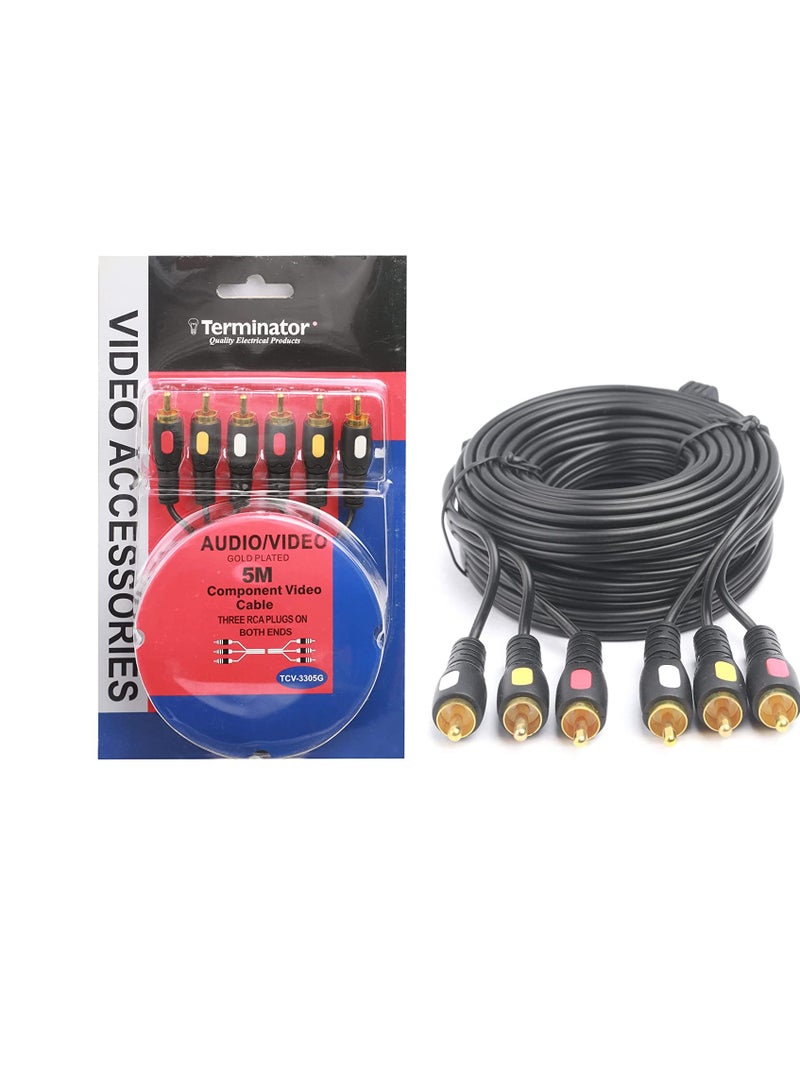 Terminator Gold Plated Component Video Cable RCA Plugs for TV, DVD, VCR 5 Meter TCV-3305G - Image 1