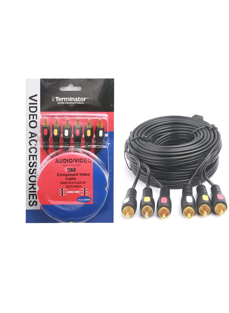 Terminator Gold Plated Component Video Cable RCA Plugs for TV, DVD, VCR 5 Meter TCV-3305G - Image 2