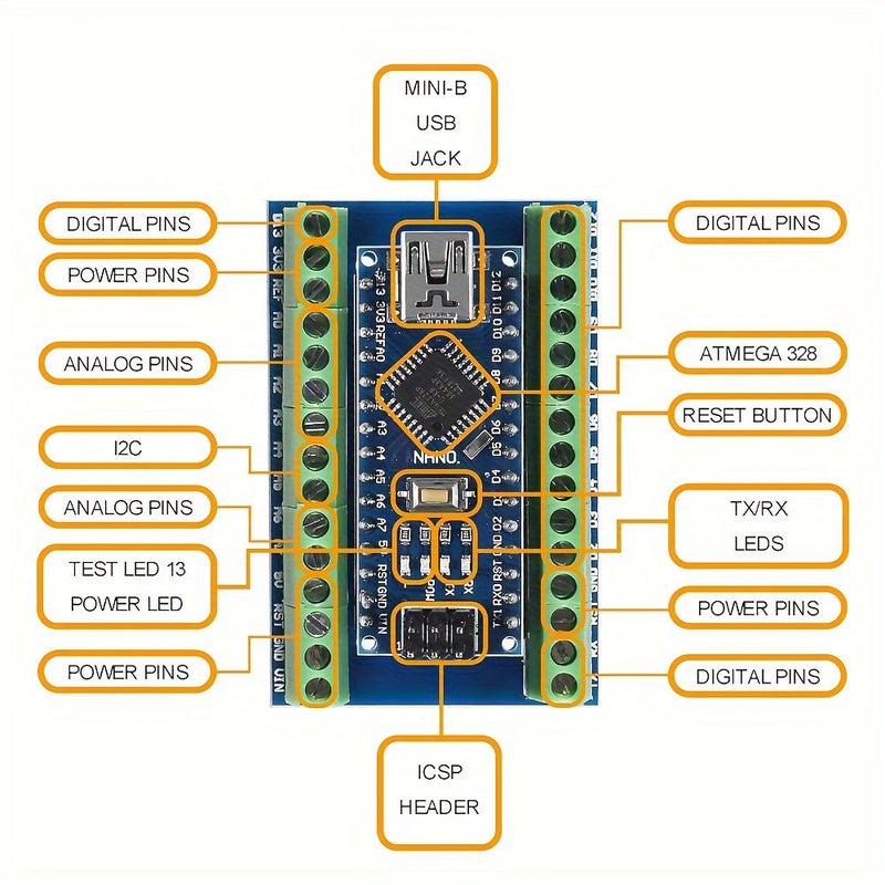 طقم بدء النانو المميز من النوع C مع لوحة توسعة micro mini IO للتعلم التعليمي في STEM باستخدام Arduino IDE - Image 5