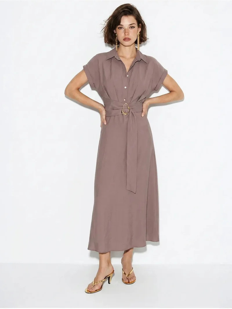 بيانكو لوتشي LUCCI Belted Poplin Shirt Dress
