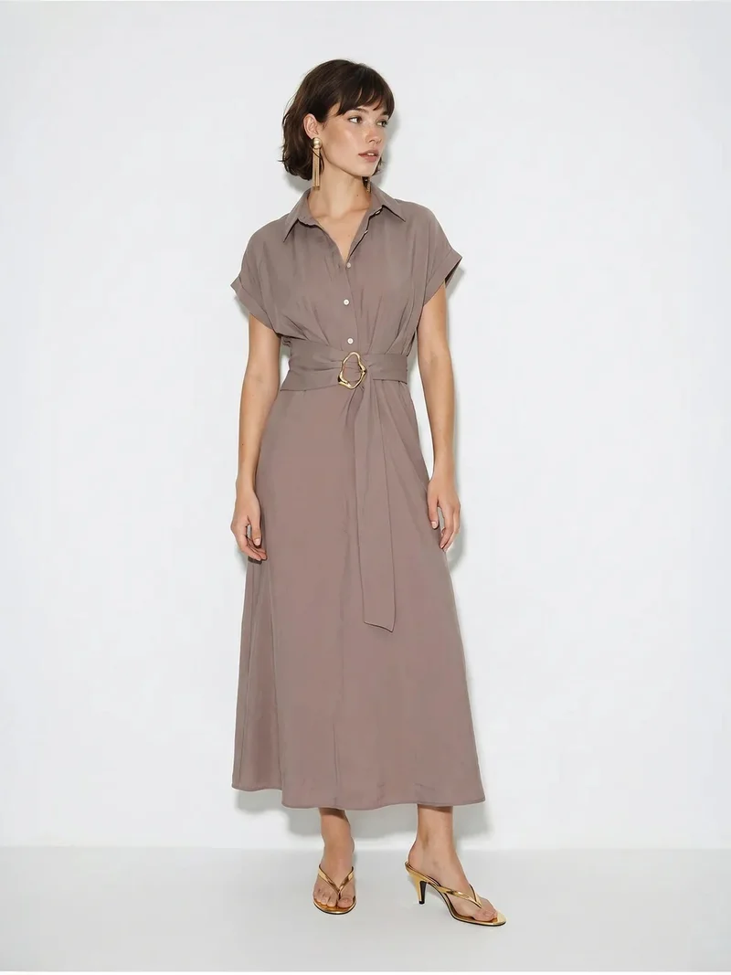 بيانكو لوتشي LUCCI Belted Poplin Shirt Dress