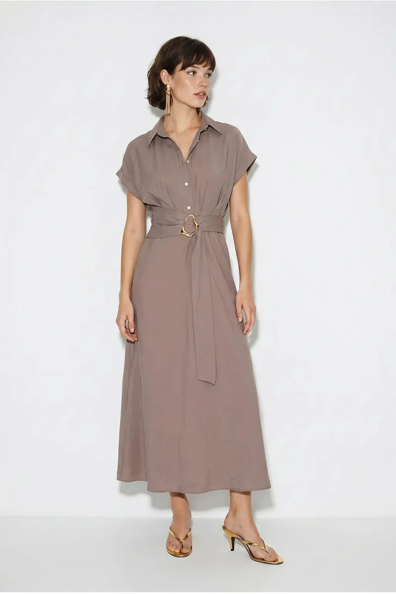 بيانكو لوتشي LUCCI Belted Poplin Shirt Dress