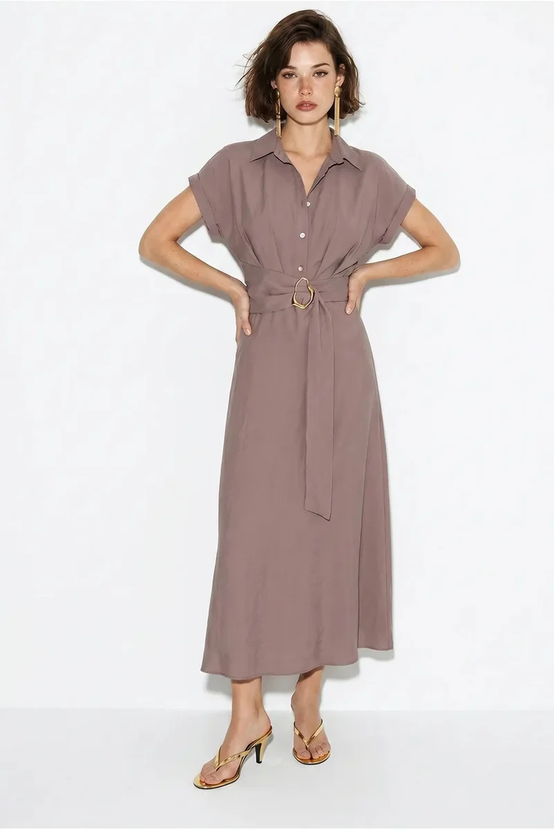 بيانكو لوتشي LUCCI Belted Poplin Shirt Dress