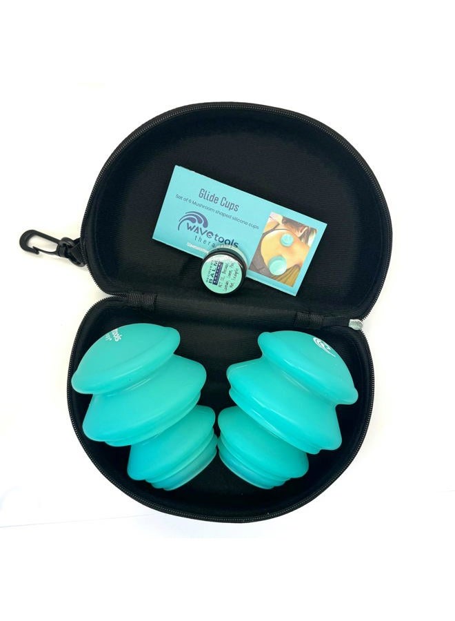 Wavetools Therapy Glide Silicone Sport Cupping set of 6 mushroom cups in case Ideal for massage, myofascial release, circulation and scars. - Image 2