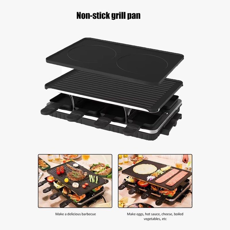 MITCMOLARD Electric Raclette Grill, Electric Bbq Grill, Smokeless Non Stick Raclette Machine Grill, 1300W Raclette Grill for 8 People,Adjustable Temperature Electric Grill include 8 Mini Roasting pans - Image 4