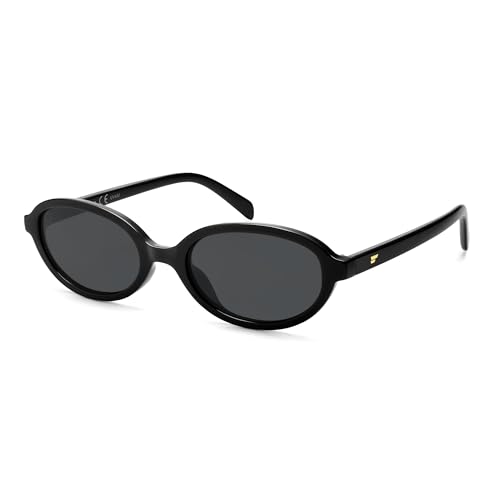 VANLINKER Retro Oval Polarized Sunglasses for Women Small Narrow 90s Trendy Y2k Shades VL9890,Black - Image 1