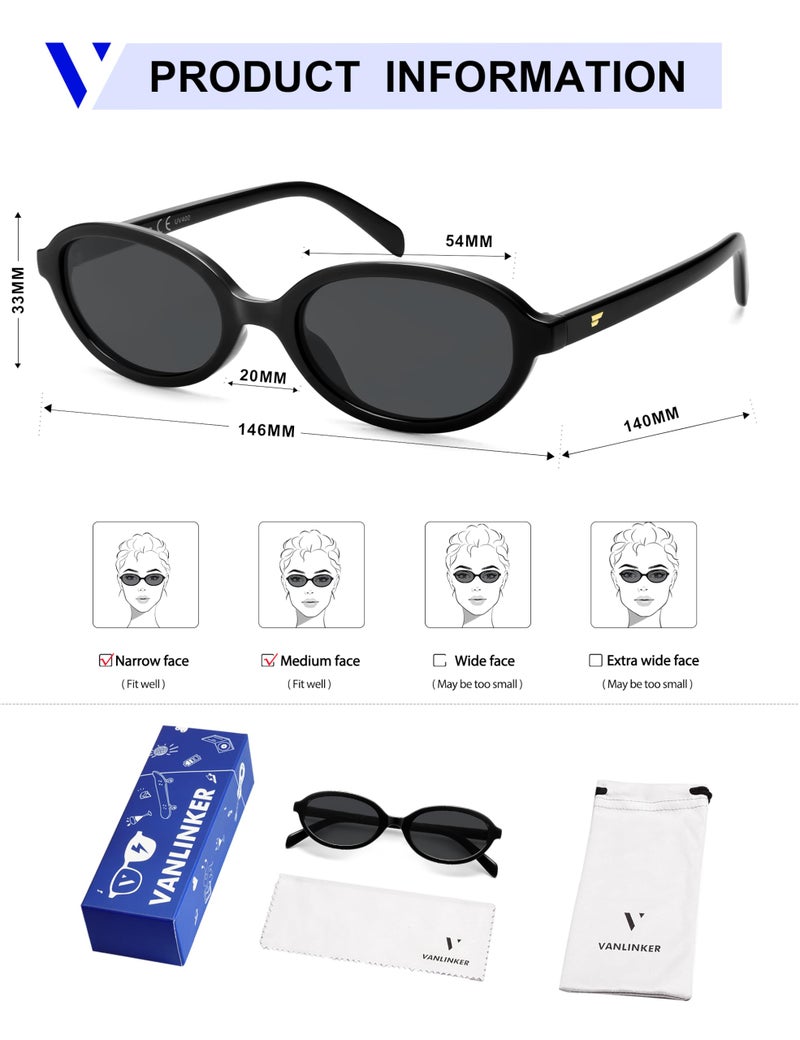 VANLINKER Retro Oval Polarized Sunglasses for Women Small Narrow 90s Trendy Y2k Shades VL9890,Black - Image 5