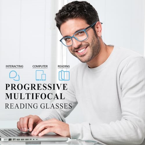BLOEXCLU Progressive Multifocus Reading Glasses Men Women Blue Light Blocking Readers with Spring Hinge Two-tone Design (4 Mix Color-1, 1.5, x) - Image 4