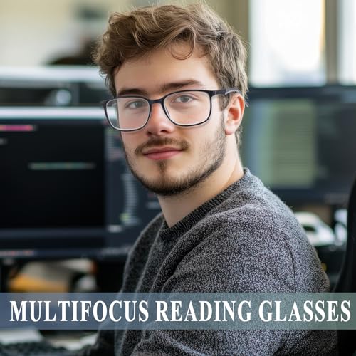 BLOEXCLU Progressive Multifocus Reading Glasses Men Women Blue Light Blocking Readers with Spring Hinge Two-tone Design (4 Mix Color-1, 1.5, x) - Image 3