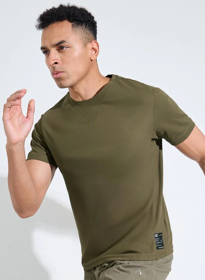 Olive Solid Patchwork Detail Regular Fit Active T-Shirt