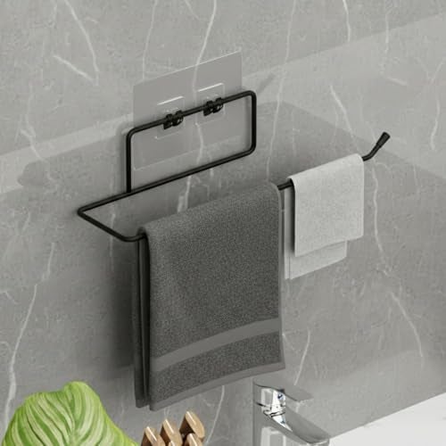 Stickzy Adhesive Toilet Paper Holder & Towel Rack - Heavy Duty No-Drill Wall Mount, Rustproof Tissue Roll Dispenser, Sleek Anti-Fall Design, Bathroom & Washroom Organizer, Black (Pack of 1) - Image 1