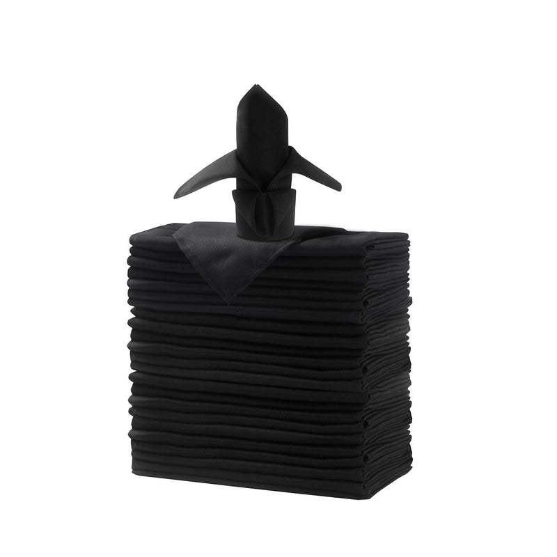 25pcs Polyester Cloth Napkins 17 x 17 inch Black Dinner Washable Napkins with Hemmed Edges for RestaurantWed25Black