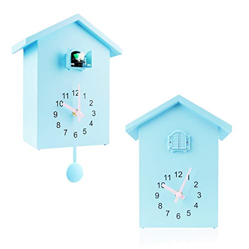 KEYPOWER Cuckoo Clock Cuckoo Wall ClockCuckoo Bird Voices Call Design Clock Pendulum Bird House Wall Art Home Living Room Kitchen Office Decoration Blue