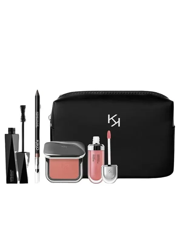 كيكو ميلانو Discover your all-in-one beauty set designed to elevate every look. This Exclusive NAMSHI x Kiko Milano bundle includes a medium beauty case to keep your must-haves organized, paired with makeup essentials for eyes, cheeks, and lips.Mascara Extra Sculpt for bold, voluminous lashesIntense Colour Longlasting Eyeliner (Shade 04) for defined eyes that last all dayUnlimited Blush (Shade 06) for a natural, radiant flush3D Hydra Lipgloss (Shade 021) for glossy, plump lipsPerfect for everyday glam or on-the-go touch-ups, all stored in a sleek beauty case.