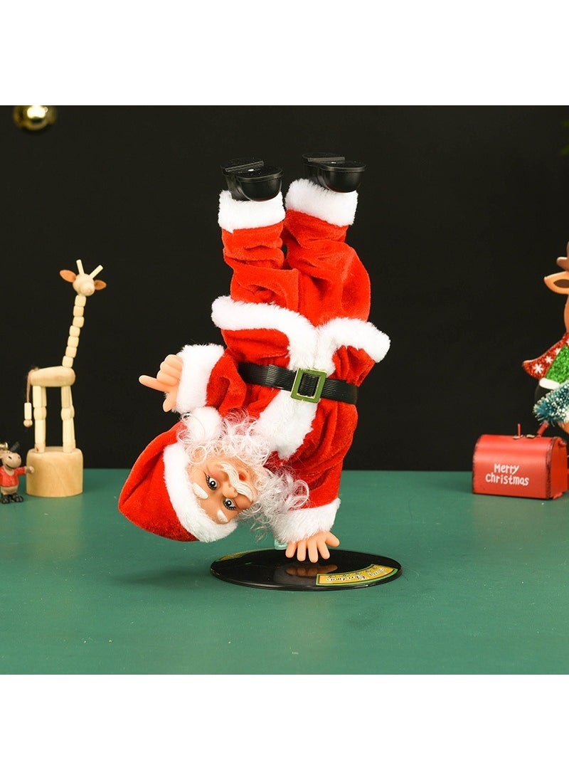Christmas decorations electric handstand music hip-hop Santa Claus doll Christmas creative children Christmas toys One-handed handstand Santa Claus 