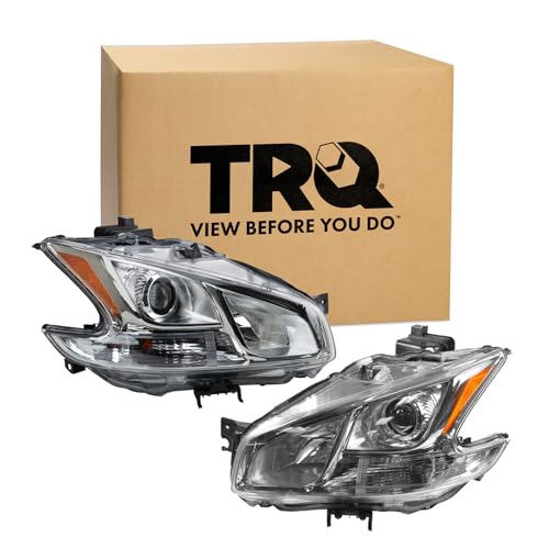 TRQ 2 Piece Headlight Assembly Set Chrome Bezel Driver & Passenger Side Compatible with Nissan Maxima 2009-2014 NI2502177 NI2503177 260109N00A 260609N00A - Image 2