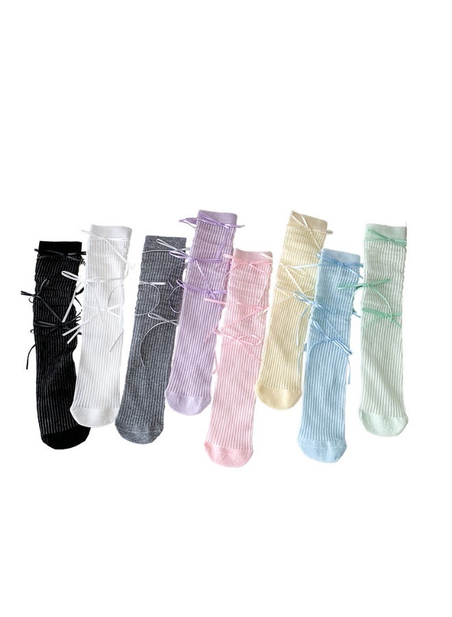 KUYING New Baby Bow Calf Ballet Style Children's Girls Princess Long Socks 8 Pair Set
