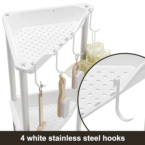 Orimade Rustproof 3 Tier Floor Standing Corner Shower Caddy Organizer, Plastic Metal Splicing Floor Corner Shelf Rack Stands for Bathroom, White - Image 5