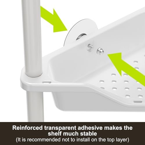 Orimade Rustproof 3 Tier Floor Standing Corner Shower Caddy Organizer, Plastic Metal Splicing Floor Corner Shelf Rack Stands for Bathroom, White - Image 3