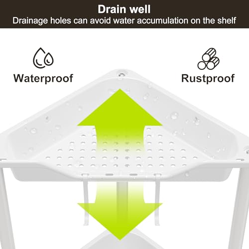 Orimade Rustproof 3 Tier Floor Standing Corner Shower Caddy Organizer, Plastic Metal Splicing Floor Corner Shelf Rack Stands for Bathroom, White - Image 4