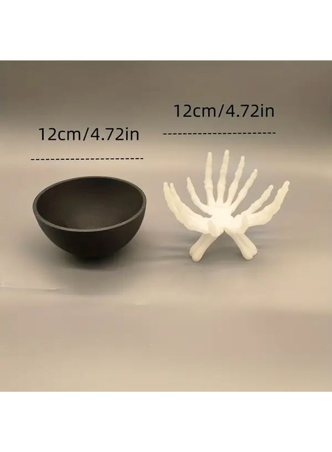 2Pcs Gothic Skull Hand Bowl Holder With Black Base Durable Plastic Candy Dish Halloween Party Decor - Image 3