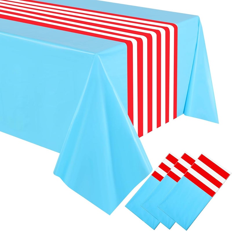 Oudain 3 Pcs Striped Tablecloth 108 x 54 Inch Rectangle Table Cover Disposable Plastic Table Cloth Waterproof Rectangle Tablecloth Plastic Table Cover for Birthday Wedding Brida (Red White Blue) - Image 1