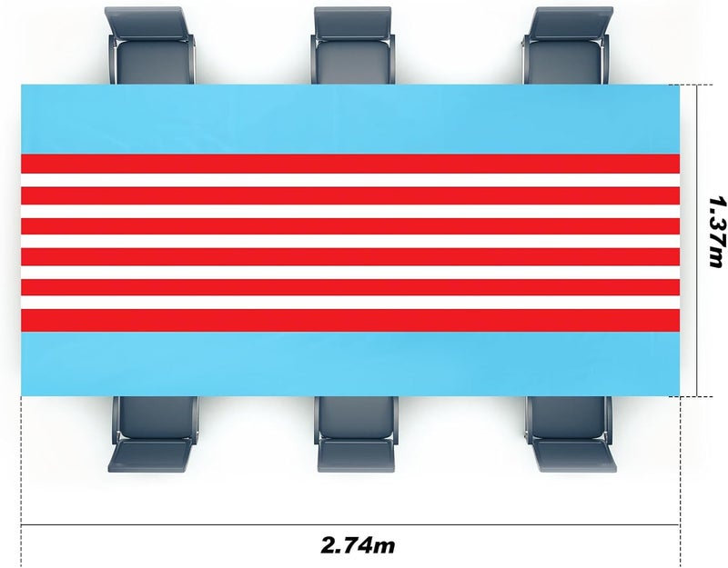 Oudain 3 Pcs Striped Tablecloth 108 x 54 Inch Rectangle Table Cover Disposable Plastic Table Cloth Waterproof Rectangle Tablecloth Plastic Table Cover for Birthday Wedding Brida (Red White Blue) - Image 2
