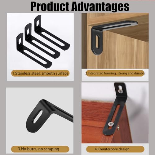 AUXBC 2"x1"x0.5"Adjustable Right Angle Brackets Metal L Bracket Heavy Duty 90 Degree Corner Fastener L-Shape Corner Brace Support Black Shelf Bracket , 10Pcs - Image 4