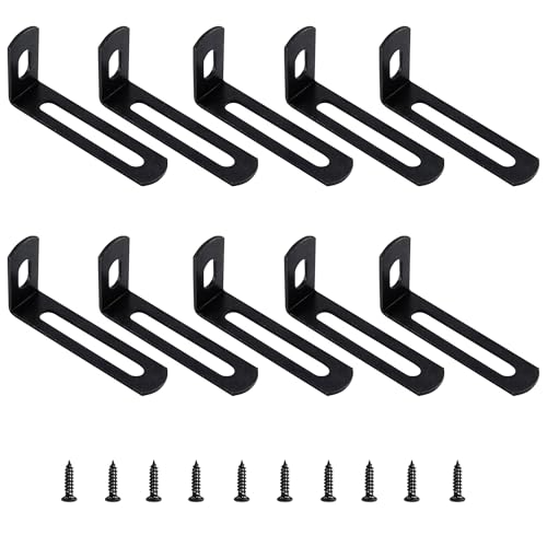 AUXBC 2"x1"x0.5"Adjustable Right Angle Brackets Metal L Bracket Heavy Duty 90 Degree Corner Fastener L-Shape Corner Brace Support Black Shelf Bracket , 10Pcs - Image 1