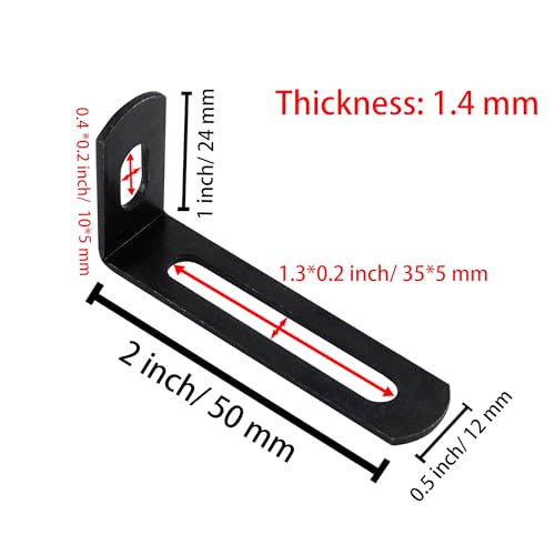 AUXBC 2"x1"x0.5"Adjustable Right Angle Brackets Metal L Bracket Heavy Duty 90 Degree Corner Fastener L-Shape Corner Brace Support Black Shelf Bracket , 10Pcs - Image 2