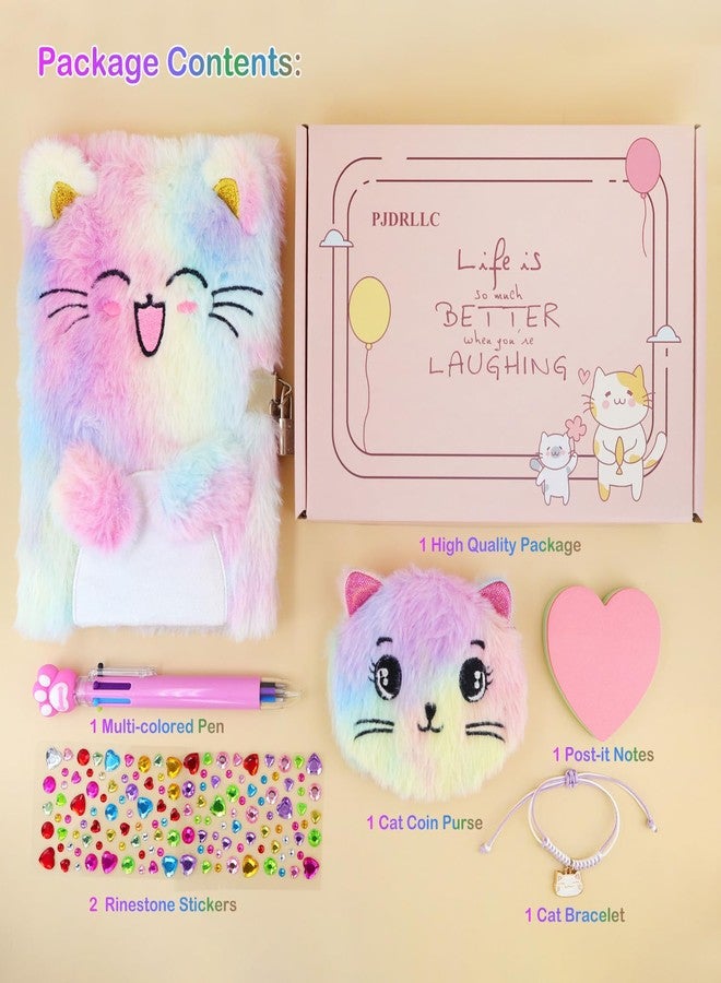 PJDRLLC Cat Diary with Lock, Gift for 6 7 8 Year Old Girl, Secret Diary Journal Notebook with Coin Purse, Multicolored Pen, Post-it Notes, Stickers, Practical Gift for Birthday, Christmas (B Cute Cat) - Image 4