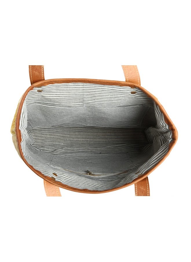 Komal's Passion Leather - Kpl Sel De Mer Upcycled Canvas And Leather Hand Bag Cowhide Tote Bag Shopping Bag Carry On Leather Bag - Image 1