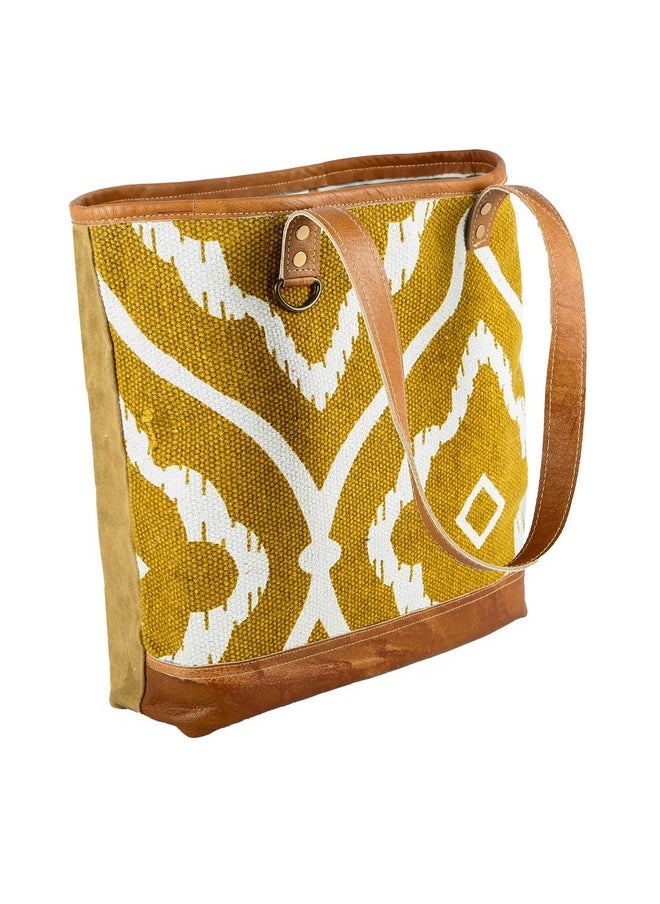 Komal's Passion Leather - Kpl Sel De Mer Upcycled Canvas And Leather Hand Bag Cowhide Tote Bag Shopping Bag Carry On Leather Bag - Image 1