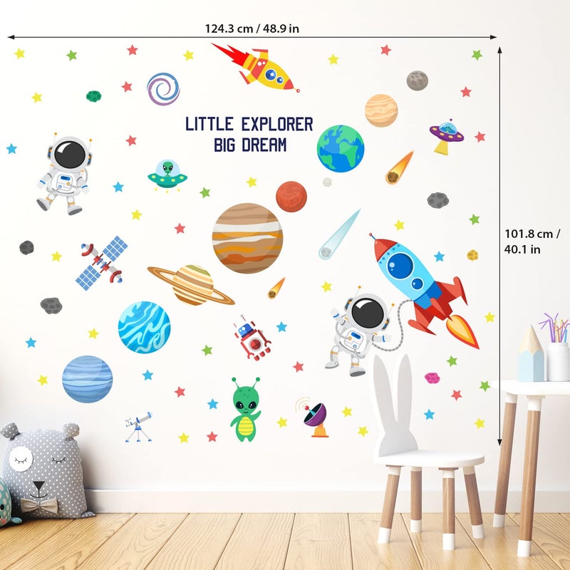 DECOWALL DS9-8058 Outer Space Wall Decals Stickers Kids Bedroom Room décor Nursery Boys Galaxy Stars Astronaut Planets Solar System Dark Removable Decoration Living Spaceship Window Art Mural Peel - Image 5