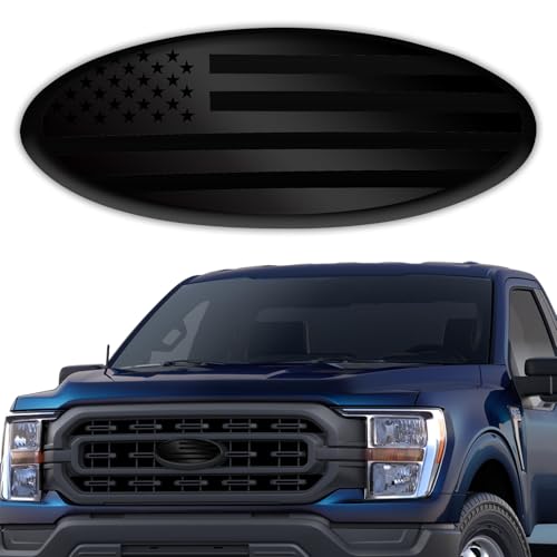 Hirificing Tailgate Emblem for Ford F150 F250 F350 Black American Flag 9 Inch Front Grill Emblem for Ford Emblems Aluminum Oval Overlay Front Grill Rear Tailgate American Flag Decal BadgeBlack
