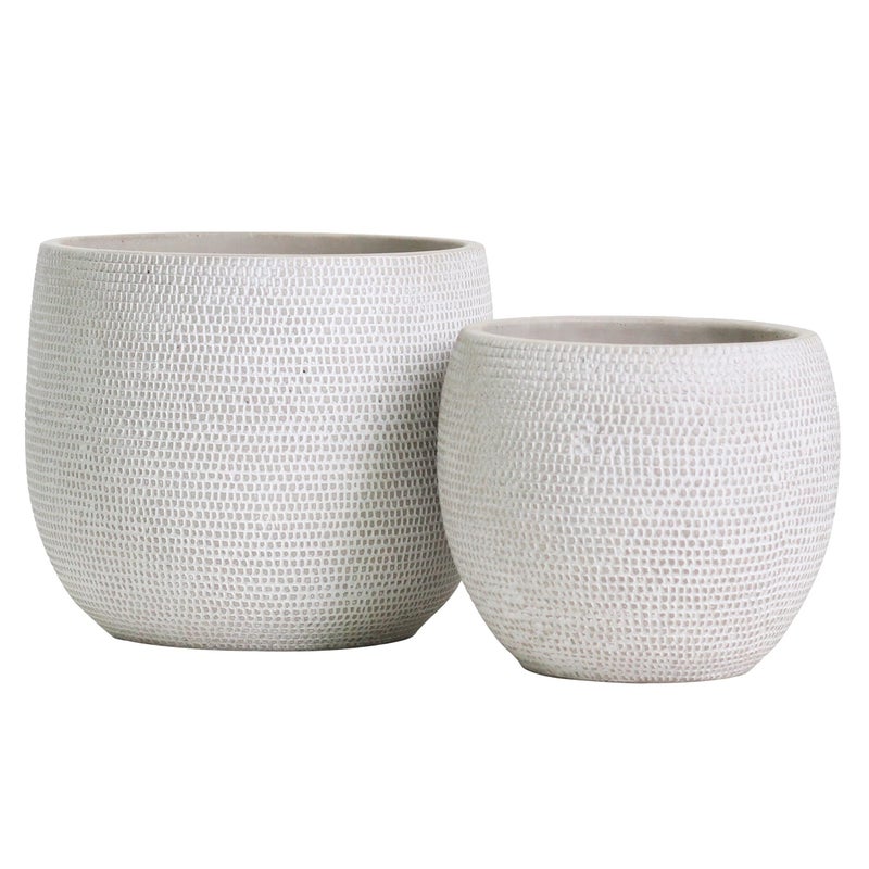 Olly & Rose Barcelona Ceramic Plant Pot Set 2 - White Flower Pots - Indoor & Outdoor Planters (White) - Image 1