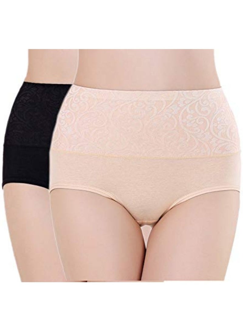 Glamroot Women's Cotton High Waist Full Coverage Tummy Control Panty (Pack Of 2), Black/Beige - Image 1