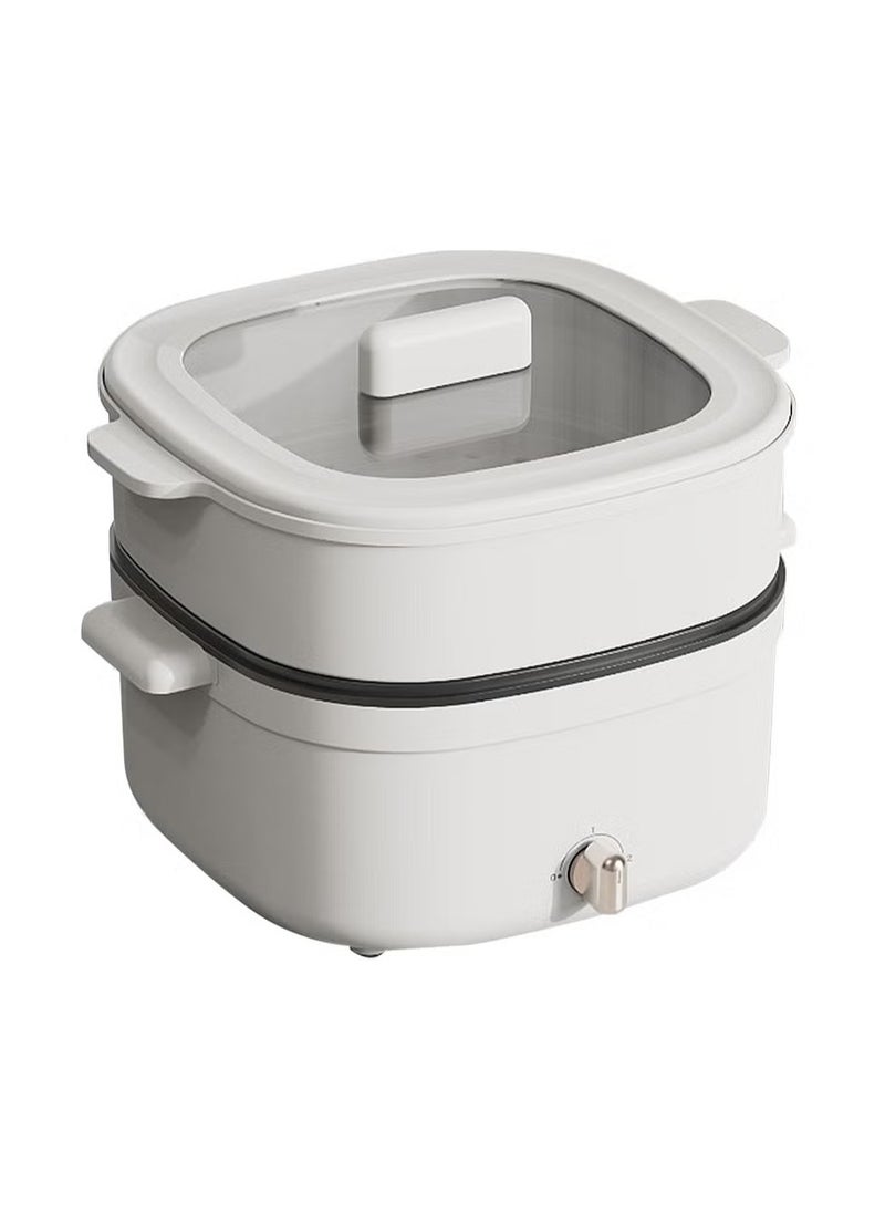 XiuWoo - Multi-Functional Electric Hot Pot, 4.5 Liters, for Fry Boil Suffocate Stir-fry, 1350W Shabu Hot Pot Non-Stick Electric Cooker, White - Image 1