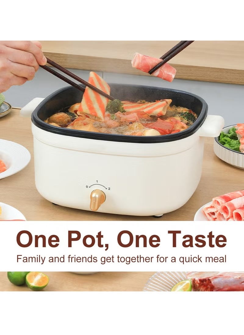 XiuWoo - Multi-Functional Electric Hot Pot, 4.5 Liters, for Fry Boil Suffocate Stir-fry, 1350W Shabu Hot Pot Non-Stick Electric Cooker, White - Image 1