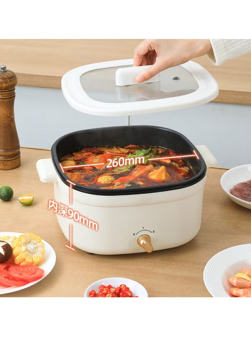 XiuWoo - Multi-Functional Electric Hot Pot, 4.5 Liters, for Fry Boil Suffocate Stir-fry, 1350W Shabu Hot Pot Non-Stick Electric Cooker, White - Image 1