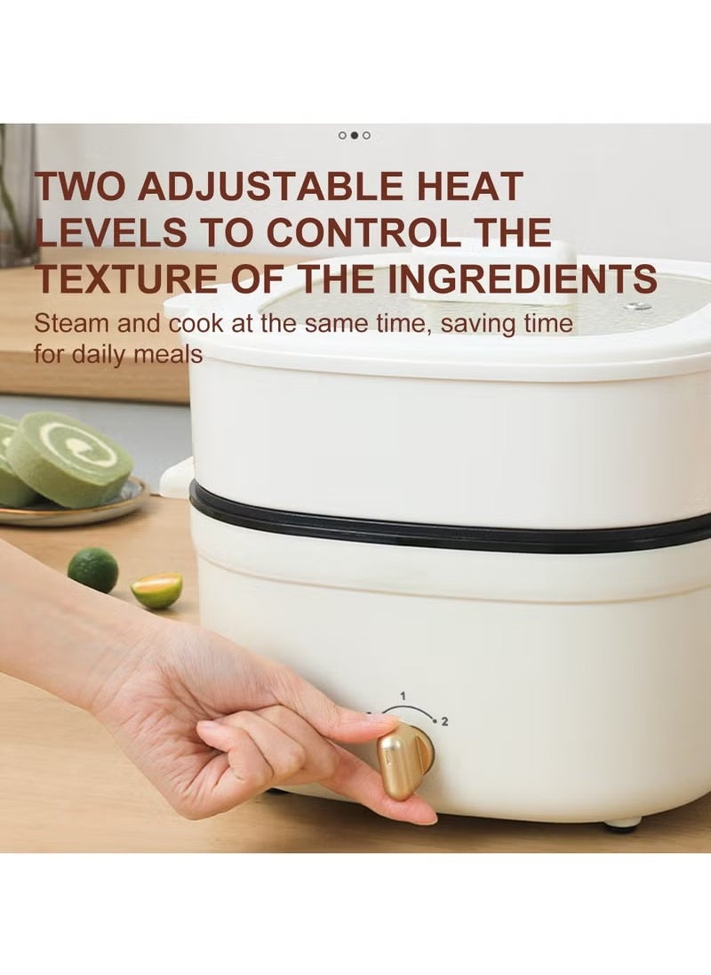 XiuWoo - Multi-Functional Electric Hot Pot, 4.5 Liters, for Fry Boil Suffocate Stir-fry, 1350W Shabu Hot Pot Non-Stick Electric Cooker, White - Image 1
