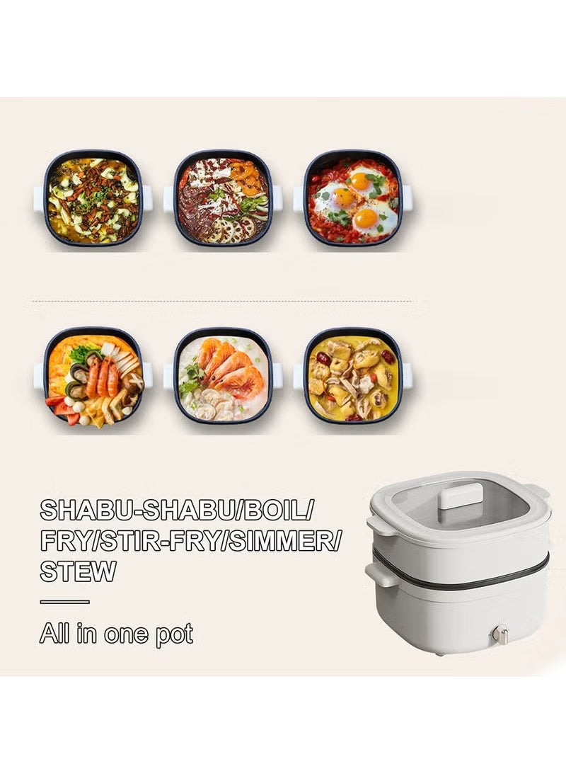 XiuWoo - Multi-Functional Electric Hot Pot, 4.5 Liters, for Fry Boil Suffocate Stir-fry, 1350W Shabu Hot Pot Non-Stick Electric Cooker, White - Image 1